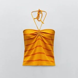 Zara striped ribbed neck tie top. NWT Size M